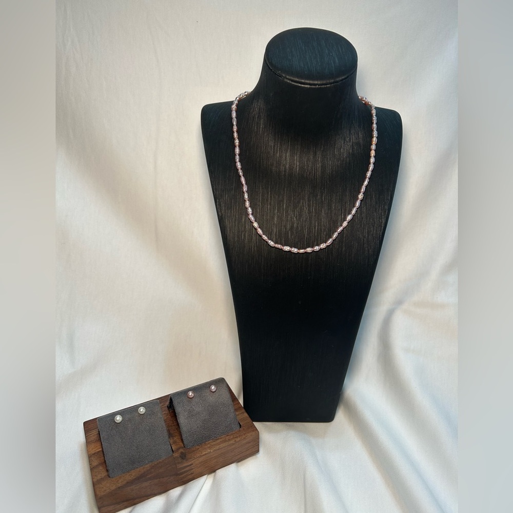 Brand new S925 baby freshwater pearls earrings and rice pearls necklace
